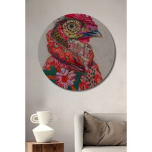 Teona Ahşap Renkli Tavuk Figürlü Yağlı Boya Görünümlü Modern Sanat Ahşap Tablo Yuvarlak Duvar Tablosu