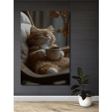Teona Ahşap Kedicik Kahve Keyfi Yağlı Boya Görünümlü Ahşap Dekoratif Ev,antre,salon,ofis,mutfak Tablo