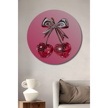 Teona Ahşap Işıltılı Kiraz Aşkı Dekoratif Ahşap Tablo Yuvarlak Duvar Tablosu