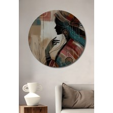 Teona Ahşap Bohem Kadın Silüeti Sulu Boya Görünümlü Dekoratif Ahşap Tablo Yuvarlak Duvar Tablosu