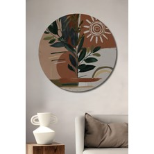 Teona Ahşap Bohem Güneş Yaprak Soyut Sanat Ahşap Dekoratif Tablo Yuvarlak Duvar Tablosu