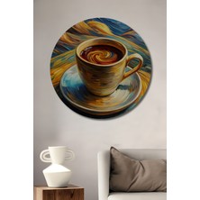 Teona Ahşap Altın Çağ Kahve Rüyası Yağlı Boya Görünümlü Ahşap Dekoratif Tablo Yuvarlak Duvar Tablosu