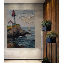 Teona Ahşap Deniz Feneri Manzaralı Yağlı Boya Görünümlü Modern Sanat Ahşap Dekoratif Ev,antre,salon,ofis Tablo