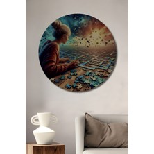 Teona Ahşap Puzzle Dünyası Sulu Boya Görünümlü Modern Sanat Ahşap Dekoratif Tablo Yuvarlak Duvar Tablosu