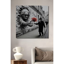 Teona Ahşap Yaşlı Çiftin Kırmızı Gül Aşkı Kara Kalem Görünümlü Dekoratif Ahşap Ev,antre,salon,ofis,mutfak Tablo