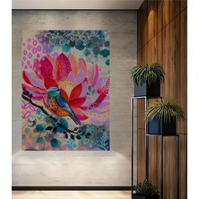 Teona Ahşap Renkli Kuş ve Çiçek Desenli Sulu Boya Görünümlü Modern Sanat Ahşap Dekoratif Ev,antre,salon Tablo