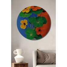 Teona Ahşap Canlı Renkler Enerjik Çiçek Buketi Yağlı Boya Görünümlü Ahşap Dekoratif Tablo Yuvarlak Duvar Tablosu