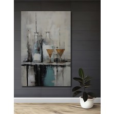 Teona Ahşap Şık Şişe ve Kadeh Sulu Boya Görünümlü Modern Sanat Dekoratif Ahşap Ev,antre,salon,ofis,mutfak Tablo