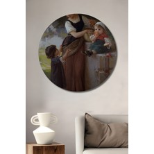 Teona Ahşap Anne Çocuk Etkileşimi Yağlı Boya Görünümlü Ahşap Dekoratif Tablo Yuvarlak Duvar Tablosu