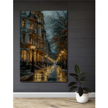 Teona Ahşap Altın Sonbahar Sokak Lambası Yağlı Boya Görünümlü Ahşap Dekoratif Ev,antre,salon,ofis,mutfak Tablo