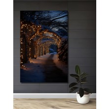 Teona Ahşap Masalsı Kış Bahçesi Işıkları Yağlı Boya Görünümlü Ahşap Dekoratif Ev,antre,salon,ofis,mutfak Tablo