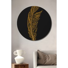 Teona Ahşap Altın Kaz Tüyü Baskı Ahşap Dekoratif Tablo Yuvarlak Duvar Tablosu