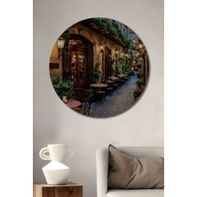 Teona Ahşap Italyan Sokak Manzarası Yağlı Boya Görünümlü Ahşap Dekoratif Tablo Yuvarlak Duvar Tablosu