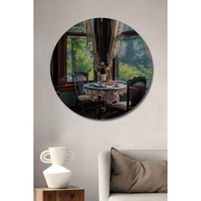 Teona Ahşap Büyüleyici Pencere Kenarı Kahve Köşesi Yağlı Boya Görünümlü Dekoratif Ahşap Tablo Yuvarlak Duvar Tablosu