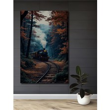 Teona Ahşap Sonbahar Ormanı Nostaljik Tren Yolculuğu Yağlı Boya Görünümlü Ahşap Dekoratif Ev,antre,salon Tablo