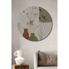Teona Ahşap Minimalist Kuru Çiçek Vazo Yağlı Boya Görünümlü Ahşap Dekoratif Tablo Yuvarlak Duvar Tablosu