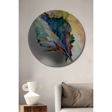 Teona Ahşap Renkli Yaprak Sulu Boya Görünümlü Ahşap Dekoratif Tablo Yuvarlak Duvar Tablosu
