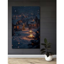 Teona Ahşap Kış Masalı Ateş Başında Noel Ağaçları Yağlı Boya Görünümlü Ahşap Dekoratif Ev,antre,salon Tablo