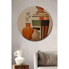 Teona Ahşap Modern Soyut Vazo Sanatı Yağlı Boya Görünümlü Ahşap Dekoratif Tablo Yuvarlak Duvar Tablosu