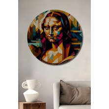 Teona Ahşap Mona Lisa Geometrik Soyut Yağlı Boya Görünümlü Ahşap Dekoratif Tablo Yuvarlak Duvar Tablosu