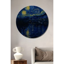 Teona Ahşap Yıldızlı Gece Yağlı Boya Görünümlü Ahşap Dekoratif Tablo Yuvarlak Duvar Tablosu