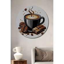 Teona Ahşap Sıcak Kahve ve Çikolata Esintili Yağlı Boya Görünümlü Ahşap Dekoratif Tablo Yuvarlak Duvar Tablosu