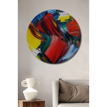 Teona Ahşap Enerjik Renk Patlaması Yağlı Boya Görünümlü Ahşap Dekoratif Tablo Yuvarlak Duvar Tablosu
