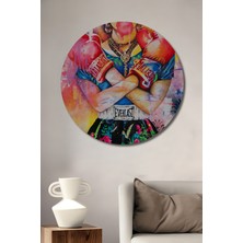 Teona Ahşap Frida Kahlo Boks Eldivenli Yağlı Boya Görünümlü Ahşap Tablo Yuvarlak Duvar Tablosu