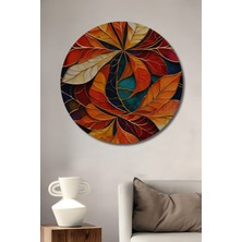 Teona Ahşap Sonbahar Yaprakları Cam Mozaik Sanat Tablo Yuvarlak Duvar Tablosu