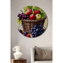 Teona Ahşap Sulu Boya Görünümlü Meyve Sepeti Ahşap Tablo Yuvarlak Duvar Tablosu