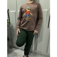 Pidal Giyim Kaykaycı Çocuk Baskılı Pamuklu Uzun Kollu Erkek Çocuk Eşofman Takımı