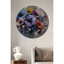 Teona Ahşap Canlı Renk Patlaması Yağlı Boya Görünümlü Çiçek Buketi Ahşap Dekoratif Tablo Yuvarlak Duvar Tablosu