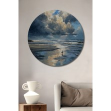 Teona Ahşap Deniz Kenarında Martı Manzaralı Yağlı Boya Görünümlü Modern Sanat Ahşap Dekoratif Tablo Yuvarlak Duvar Tablosu