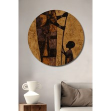Teona Ahşap Afrikalı Anne Çocuk Silüet Yağlı Boya Görünümlü Ahşap Dekoratif Tablo Yuvarlak Duvar Tablosu