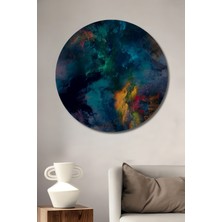 Teona Ahşap Soyut Renk Patlaması Yağlı Boya Görünümlü Ahşap Dekoratif Tablo Yuvarlak Duvar Tablosu