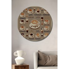 Teona Ahşap Kahve Sanatının Büyülü Dünyası Yağlı Boya Görünümlü Ahşap Dekoratif Tablo Yuvarlak Duvar Tablosu