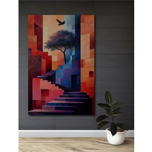 Teona Ahşap Soyut Merdivenlerde Uçan Kuş Yağlı Boya Görünümlü Dekoratif Ahşap Ev,antre,salon,ofis,mutfak Tablo