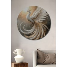 Teona Ahşap Büyülü Beyaz Anka Kuşu Sulu Boya Görünümlü Ahşap Dekoratif Tablo Yuvarlak Duvar Tablosu