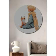 Teona Ahşap Küçük Prens ve Tilki Sulu Boya Görünümlü Ahşap Dekoratif Tablo Yuvarlak Duvar Tablosu