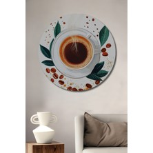 Teona Ahşap Sulu Boya Görünümlü Kahve Keyfi Ahşap Dekoratif Tablo Yuvarlak Duvar Tablosu