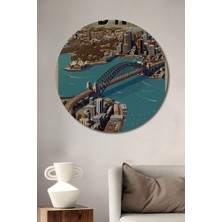 Teona Ahşap Muhteşem Sydney Manzarası Yağlı Boya Görünümlü Ahşap Dekoratif Tablo Yuvarlak Duvar Tablosu