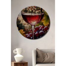 Teona Ahşap Italyan Şarap Köyü Manzaralı Sulu Boya Görünümlü Ahşap Dekoratif Tablo Yuvarlak Duvar Tablosu