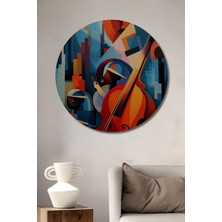 Teona Ahşap Caz Ruhu Keman ve Müzik Temalı Modern Sanat Ahşap Tablo Yuvarlak Duvar Tablosu