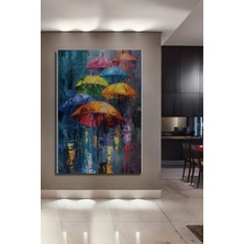 Teona Ahşap Yağlı Boya Görünümlü Renkli Şemsiyeler Yağmur Ev,antre,salon,ofis Tablosu Ahşap Dekoratif