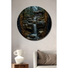 Teona Ahşap Gızemlı Orman Şelalesi Yağlı Boya Görünümlü Ahşap Dekoratif Tablo Yuvarlak Duvar Tablosu