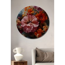 Teona Ahşap Canlı Renkler ve Doku Harikası Sulu Boya Görünümlü Çiçek Buketi Ahşap Dekoratif Tablo Yuvarlak Duvar Tablosu