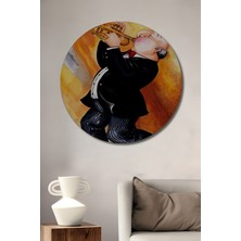 Teona Ahşap Nefes Kesen Cazcı Trompetçi Yağlı Boya Görünümlü Ahşap Dekoratif Tablo Yuvarlak Duvar Tablosu