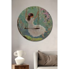 Teona Ahşap Genç Kız Salıncakta Yağlı Boya Görünümlü Dekoratif Ahşap Tablo Yuvarlak Duvar Tablosu