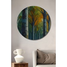 Teona Ahşap Ağaçların Renkli Dansı Yağlı Boya Görünümlü Ahşap Dekoratif Tablo Yuvarlak Duvar Tablosu