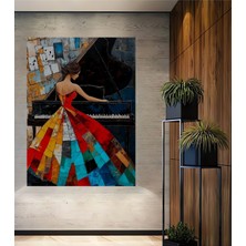 Teona Ahşap Piyanist Kadın Yağlı Boya Görünümlü Ahşap Dekoratif Ev,antre,salon,ofis,mutfak,yatak Odası Tablo